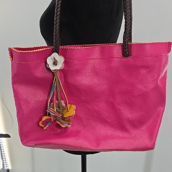 Vibrant Pink Tote with Floral Charms - Picture 14 of 16
